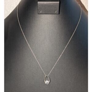 DL 925 Sterling 6.0mm White Sapphire Solitaire Teardrop Pendant 18" Necklace